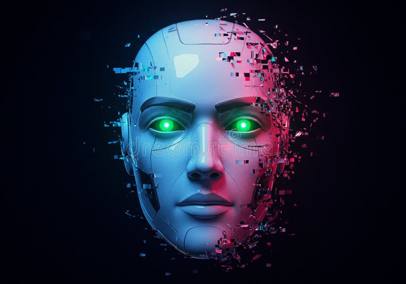 O redare digitală a unui robot umanoid futurist cu pixeli fragmentați vector illustration