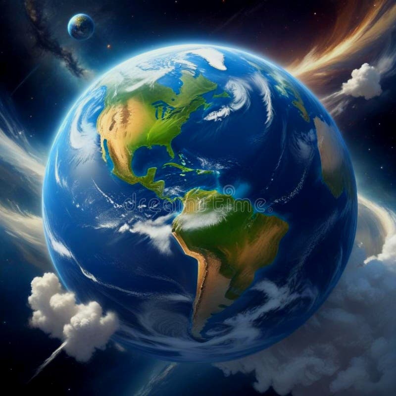O redare fotorealistă detaliată a planetei Pământ plutind în spațiu cu nori mișcătoare stock photos
