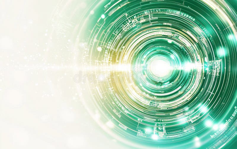 O reprezentare dinamică abstractă a unui vortex digital strălucitor, cu modele circulare și lumini luminoase într-un stock illustration