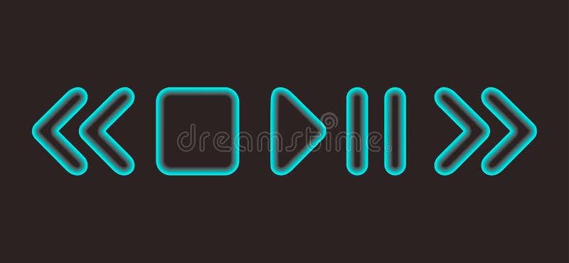 O reprodutor multimedia de incandescência da pausa/jogo do vetor arredondou ícones sobre o fundo escuro ilustração do vetor O reprodutor multimedia de incandescência da pausa/jogo do vetor arredondou ícones sobre o fundo escuro ilustração do vetor