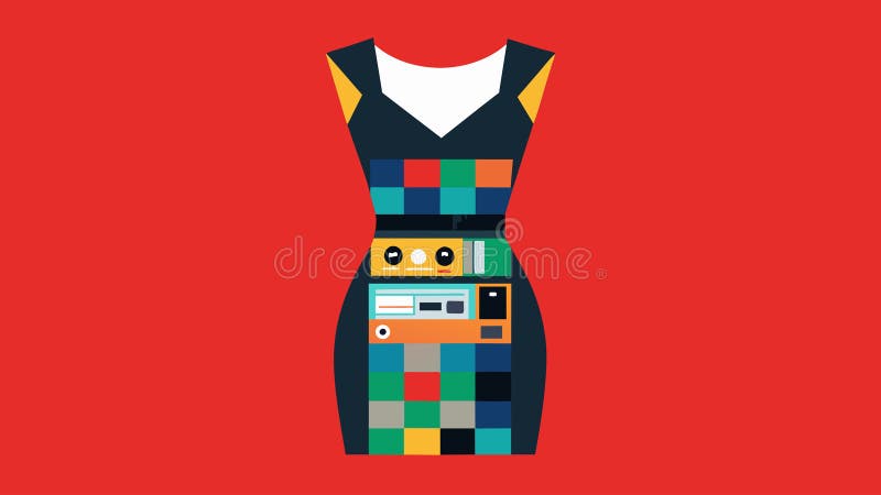 O rochie de bodycon făcută în întregime din casete vechi și CD-uri prezintă o utilizare unică și creativă a materialelor reciclate royalty free illustration