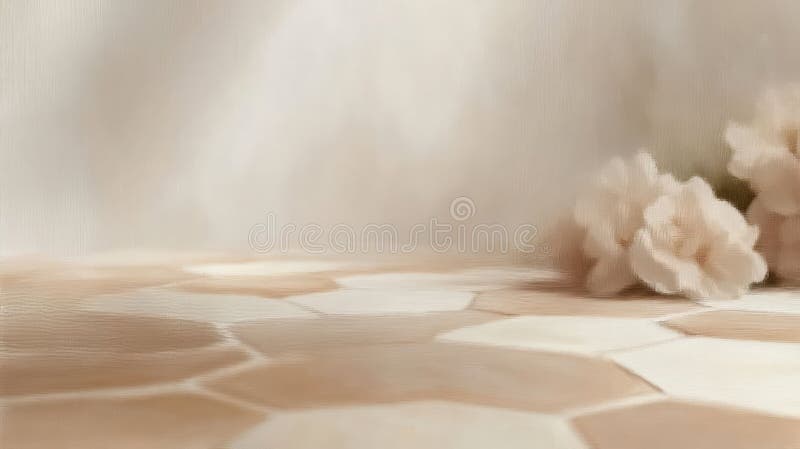 O scenă din senin moale, cu o suprafață hexagonală și flori delicate vector illustration
