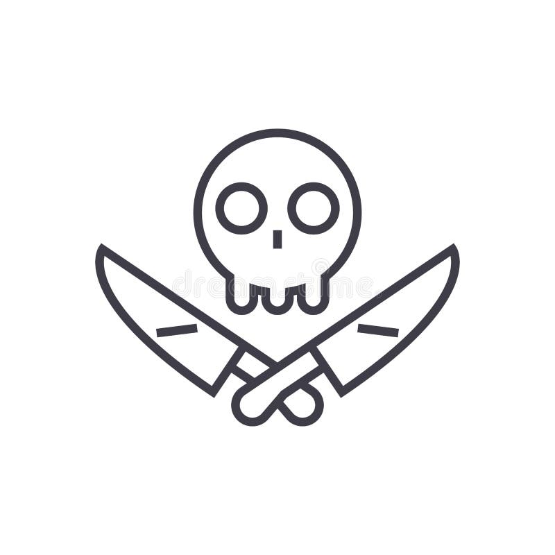 O Scull com facas vector a linha ícone, sinal, ilustração no fundo, cursos editáveis ilustração royalty free O Scull com facas vector a linha ícone, sinal, ilustração no fundo, cursos editáveis ilustração royalty free