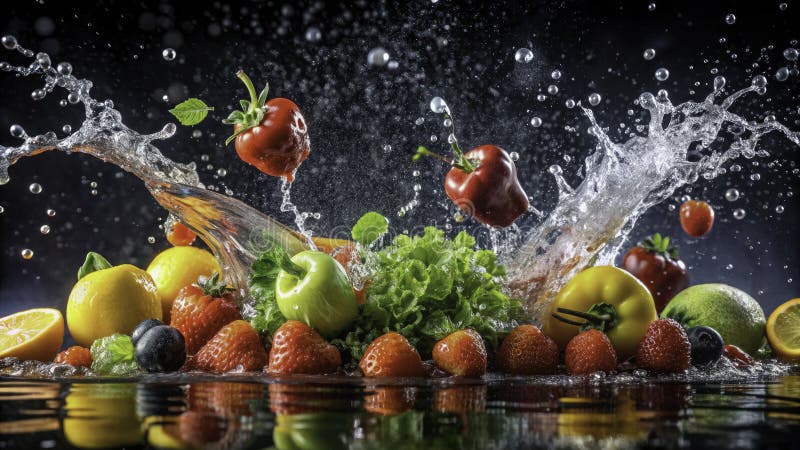 O simfonie de arome uimitoare SlowMotion fotografie alimentară surprinde esența dinamică a ingredientelor proaspete stropitoare vector illustration