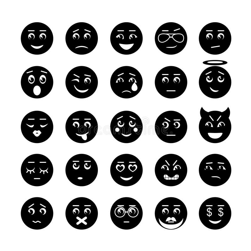 O smiley do vetor enfrenta a coleção do ícone ilustração stock O smiley do vetor enfrenta a coleção do ícone ilustração stock
