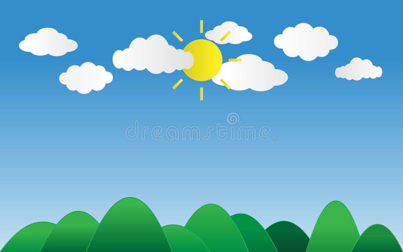 o sol brilha no céu azul com as nuvens acima das montanhas verdes com sp ilustração royalty free o sol brilha no céu azul com as nuvens acima das montanhas verdes com sp ilustração royalty free