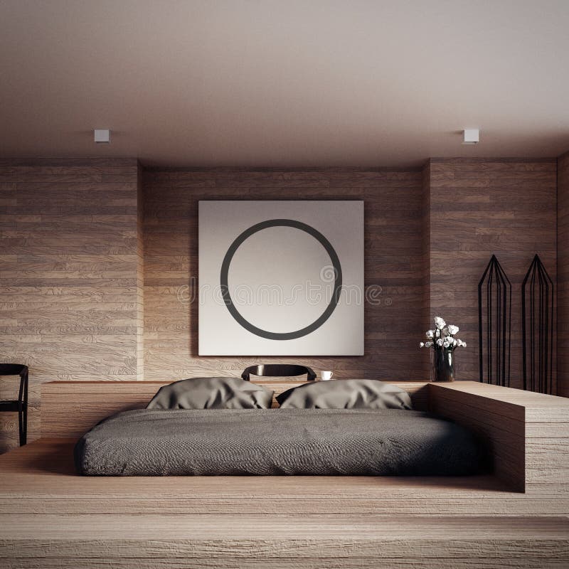 O sótão e o quarto moderno - zombe acima de 3D interior que rende o interior ilustração royalty free O sótão e o quarto moderno - zombe acima de 3D interior que rende o interior ilustração royalty free