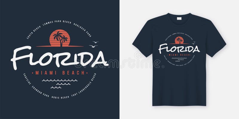 O t-shirt e o fato de Florida Miami Beach projetam, tipografia, prin ilustração royalty free O t-shirt e o fato de Florida Miami Beach projetam, tipografia, prin ilustração royalty free