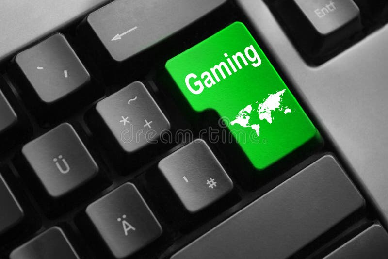 O teclado cinzento com verde incorpora o jogo global do botão foto de stock royalty free O teclado cinzento com verde incorpora o jogo global do botão foto de stock royalty free