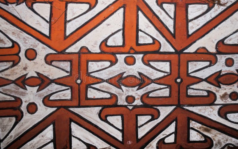 INDONESIA, IRIAN JAYA, ASMAT PROVINCE, JOW VILLAGE - JUNE 12: The pattern on the shield of a warrior Asmat tribe. INDONESIA, IRIAN JAYA, ASMAT PROVINCE, JOW VILLAGE - JUNE 12: The pattern on the shield of a warrior Asmat tribe.