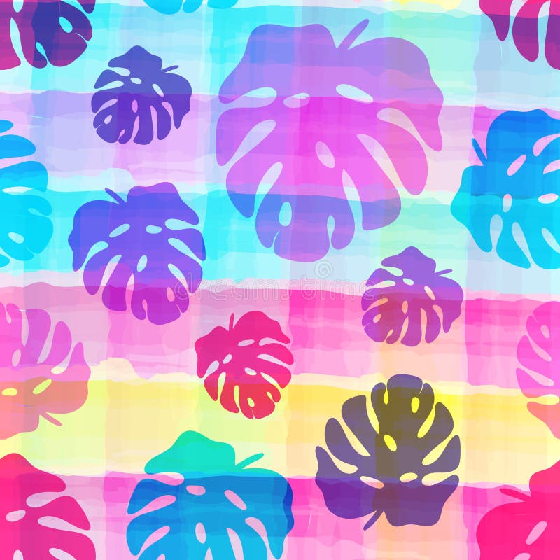 O teste padrão sem emenda das folhas tropicais na aquarela descascou o fundo ilustração do vetor O teste padrão sem emenda das folhas tropicais na aquarela descascou o fundo ilustração do vetor