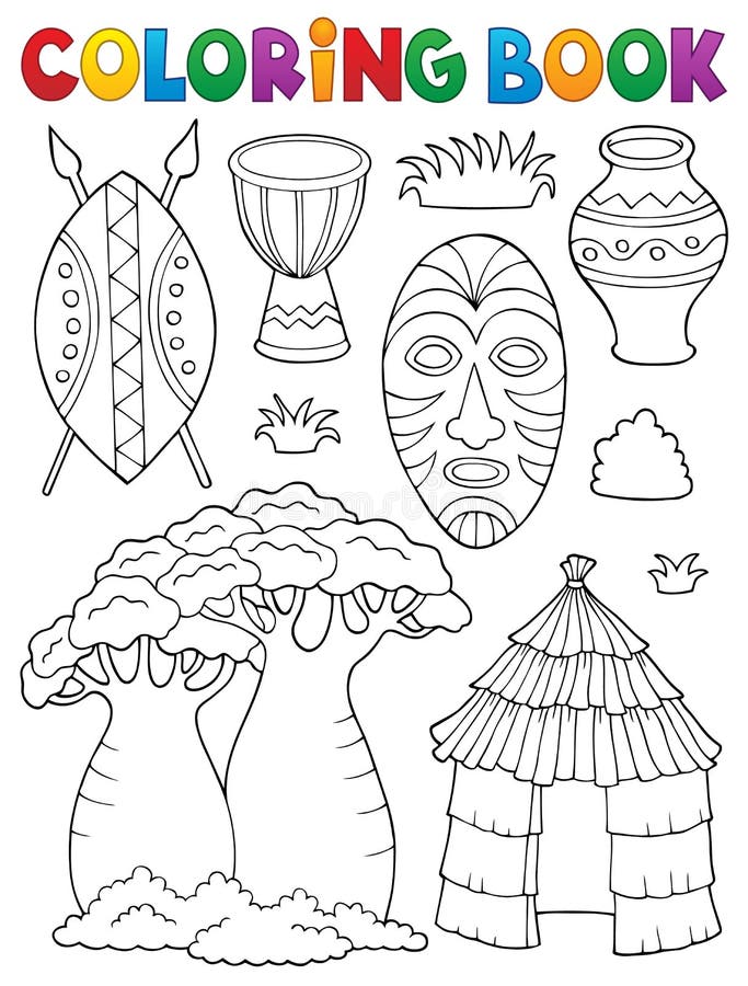 O thematics africano do livro para colorir ajustou 1 ilustração royalty free O thematics africano do livro para colorir ajustou 1 ilustração royalty free