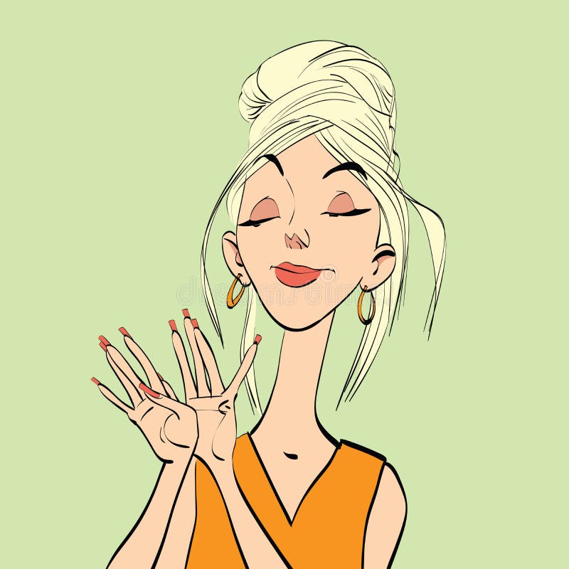 O tratamento de mãos, a jovem mulher e os pregos bonitos ilustração stock O tratamento de mãos, a jovem mulher e os pregos bonitos ilustração stock