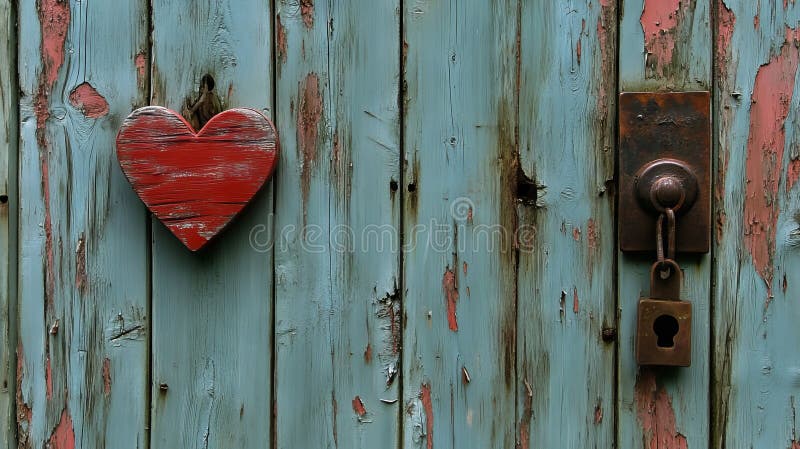 O ușă din lemn rustic cu inimă roșie împotriva unui hambar royalty free stock images