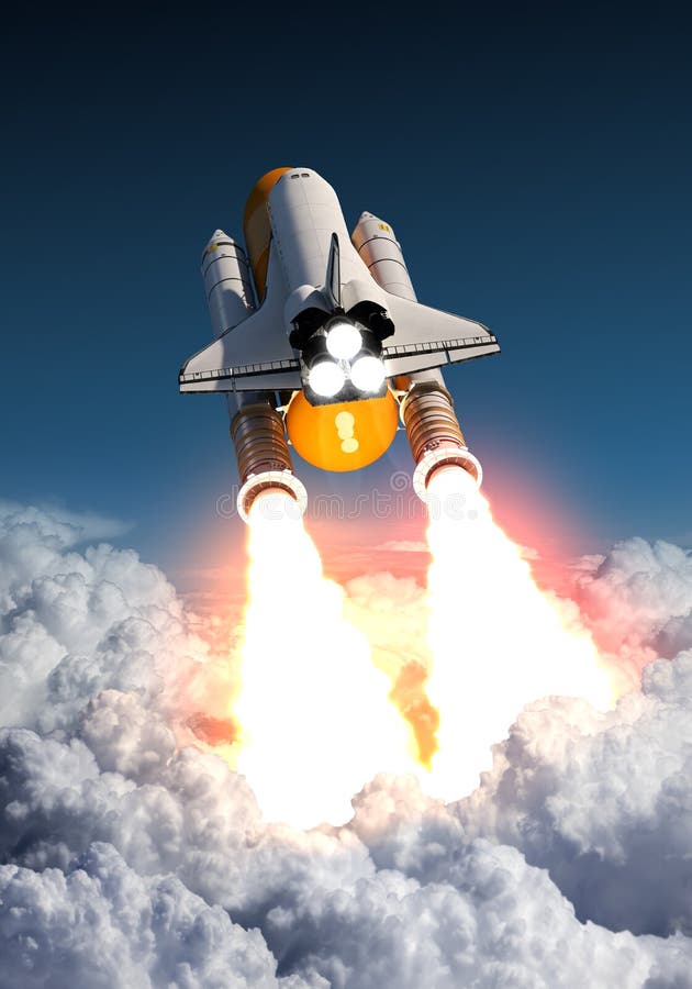 O vaivém espacial decola acima das nuvens ilustração stock O vaivém espacial decola acima das nuvens ilustração stock
