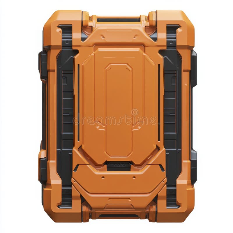 O vedere frontală a unui butoi de portocale 3d, redat, destinat echipamentelor militare SF pe un alb stock illustration