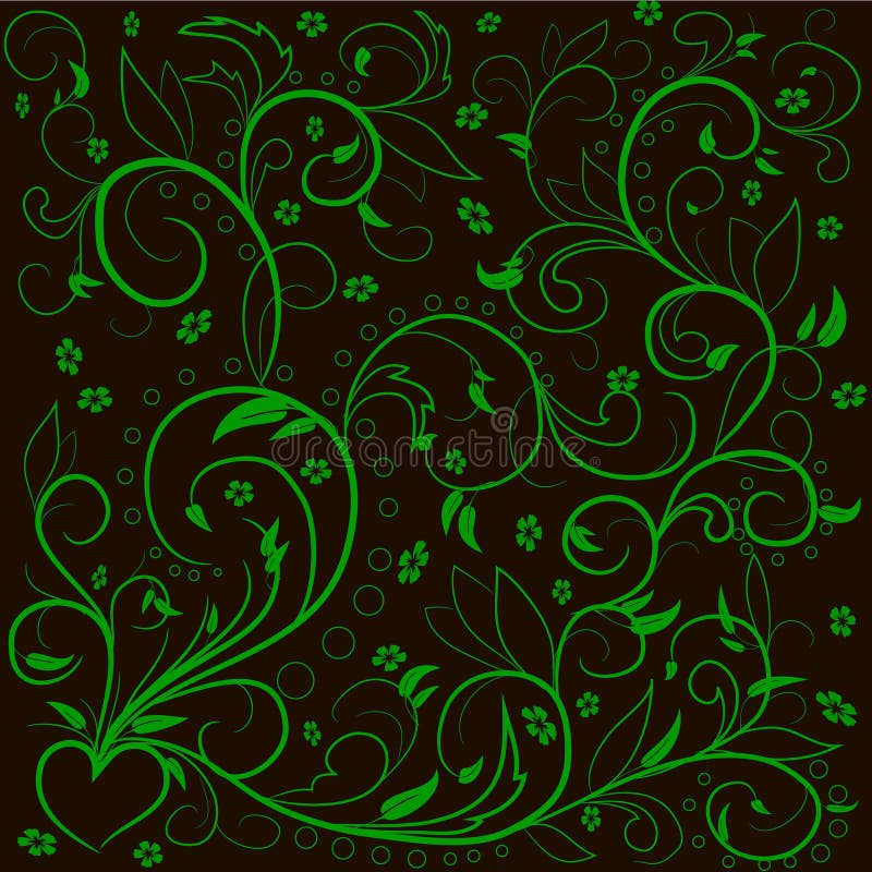 O verde sae com os redemoinhos abstratos, as folhas, as flores e o hearе ilustração stock O verde sae com os redemoinhos abstratos, as folhas, as flores e o hearе ilustração stock