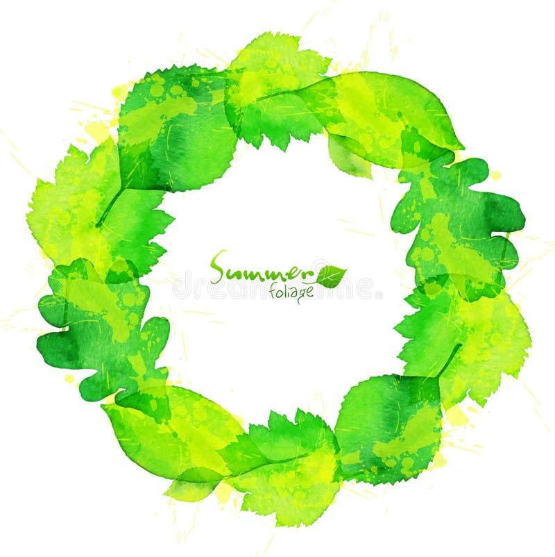 O verão verde da aquarela deixa a grinalda do vetor ilustração royalty free O verão verde da aquarela deixa a grinalda do vetor ilustração royalty free