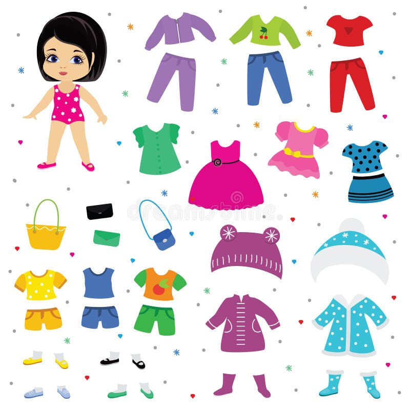 O vetor de papel da boneca veste-se acima ou a menina bonita da roupa com calças da forma veste ou calça o grupo do girlie da ilu
