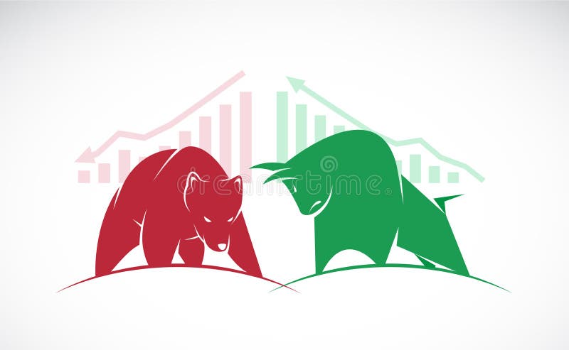 O vetor de símbolos do touro e do urso do mercado de valores de ação tende