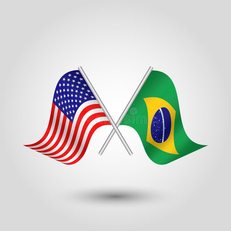 o vetor dois cruzou bandeiras americanas e brasileiras nas varas de prata ilustração royalty free o vetor dois cruzou bandeiras americanas e brasileiras nas varas de prata ilustração royalty free