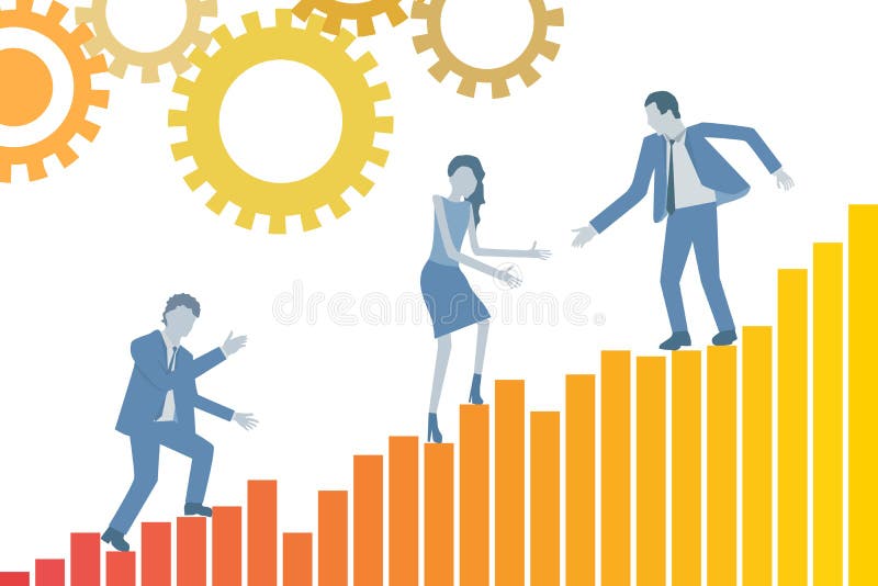 O vetor liso do projeto do negócio conceptual dos trabalhos de equipa com um líder que ajuda seus colegas escala uma carta de cre ilustração royalty free O vetor liso do projeto do negócio conceptual dos trabalhos de equipa com um líder que ajuda seus colegas escala uma carta de cre ilustração royalty free