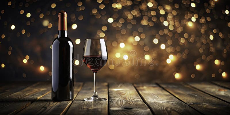 O viață liniștită romantică Sticlă de vin rafinată în lumină scăzută Ambianță de lemn întunecat Fotografie elegantă cu o fotografi vector illustration