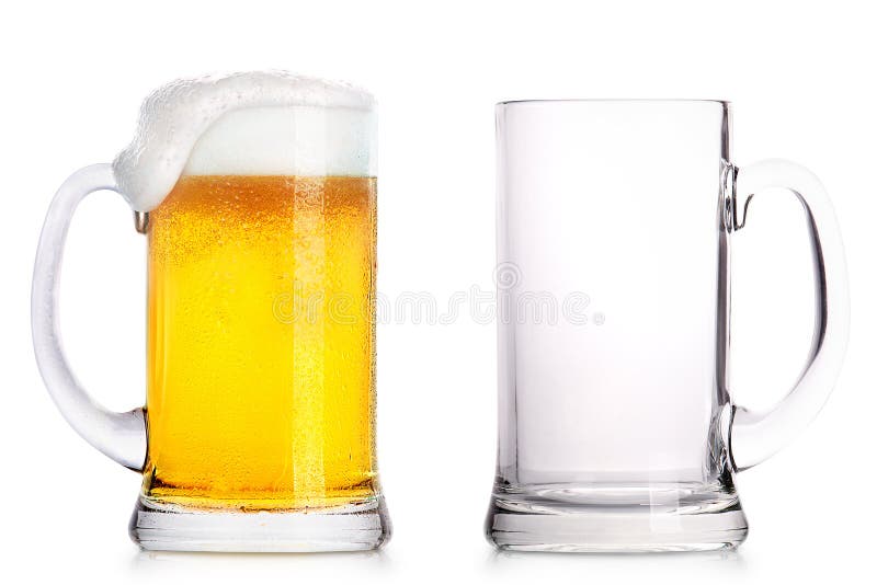 O vidro gelado da cerveja clara e esvazia um