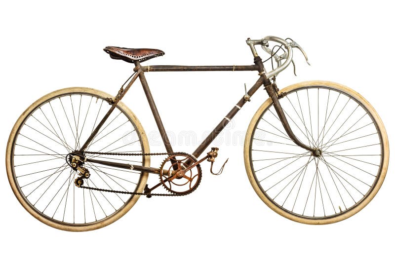 O vintage oxidou bicicleta da raça isolada no branco