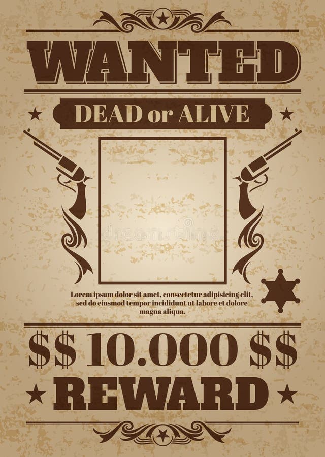 O vintage quis o cartaz ocidental com espaço vazio para a foto criminosa Modelo do vetor ilustração stock O vintage quis o cartaz ocidental com espaço vazio para a foto criminosa Modelo do vetor ilustração stock