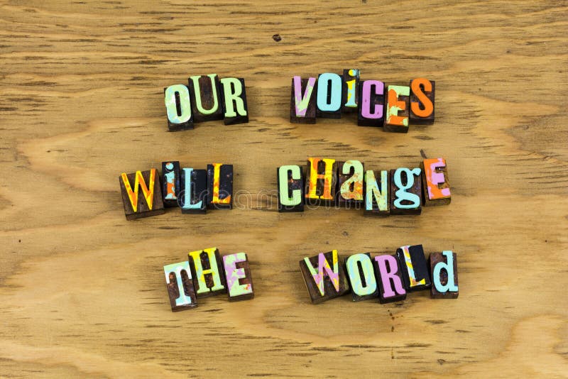 O voto do mundo da mudança da voz acredita a tipografia