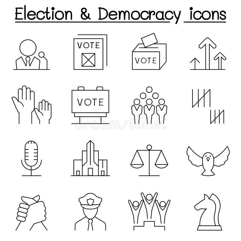 O ícone da eleição & da democracia ajustou-se na linha estilo fina
