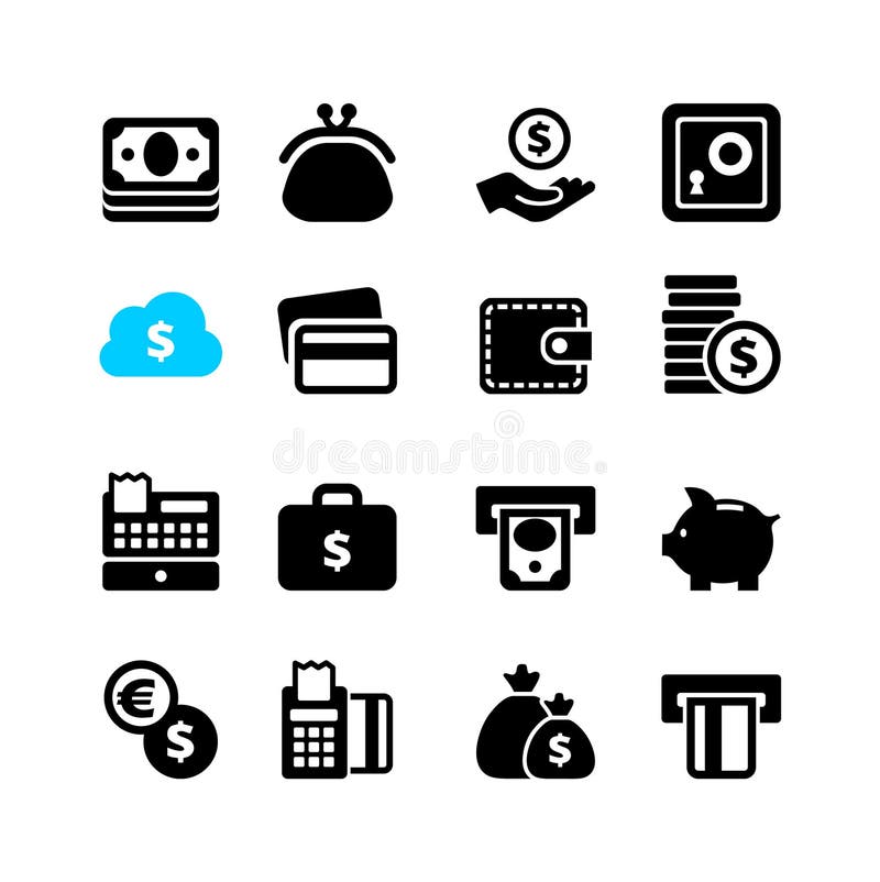 O ícone da Web ajustou - o dinheiro, dinheiro, cartão