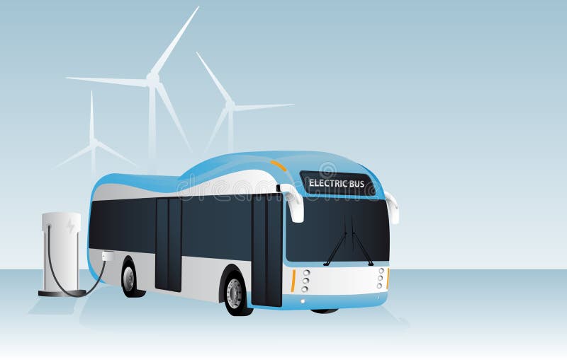 O ônibus bonde está carregando na estação de carregamento ilustração royalty free O ônibus bonde está carregando na estação de carregamento ilustração royalty free