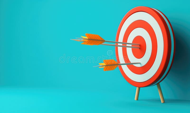 O țintă strălucitoare cu săgeți care lovesc bulele simbolizând realizările și goalismul într-un cadru minimalist royalty free illustration