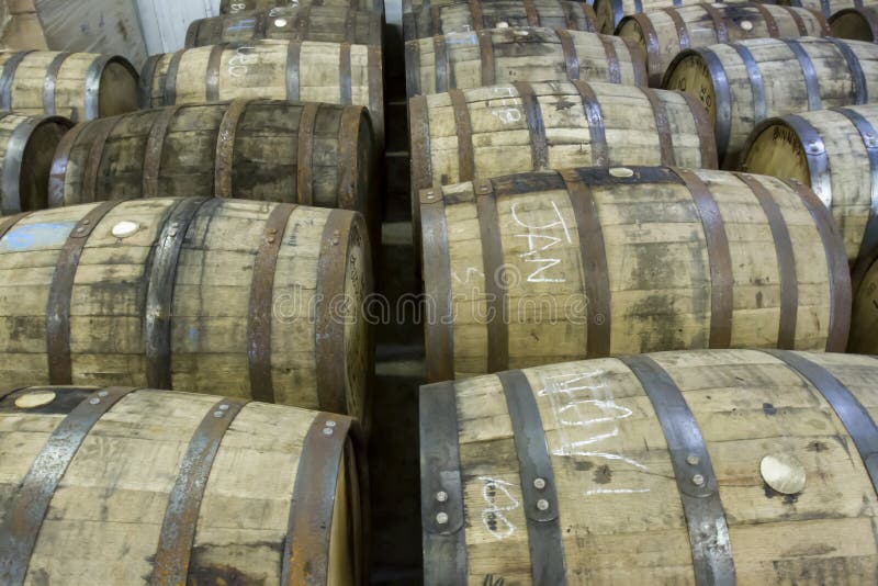 Oak barrels in bourbon distillery stock photography Oak barrels in bourbon distillery stock photography