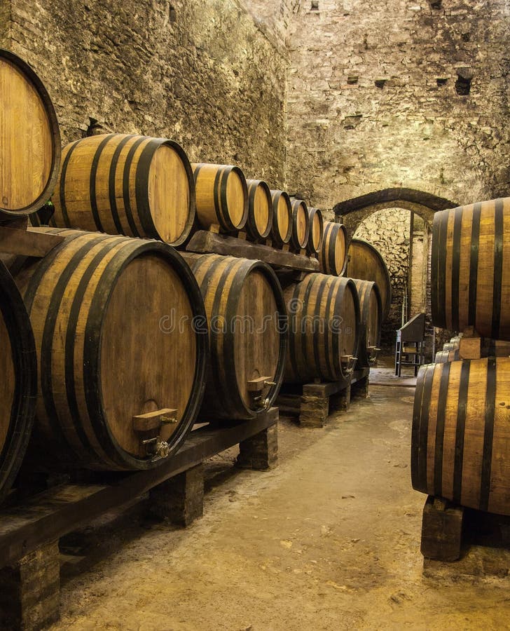 Oak Barrels with Wine at the Cellar Stock Photo Image of food, drink