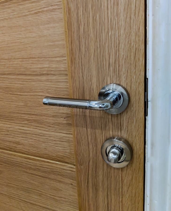 Oak Door and Chrome Handle stock photo. Image of handle 138181198
