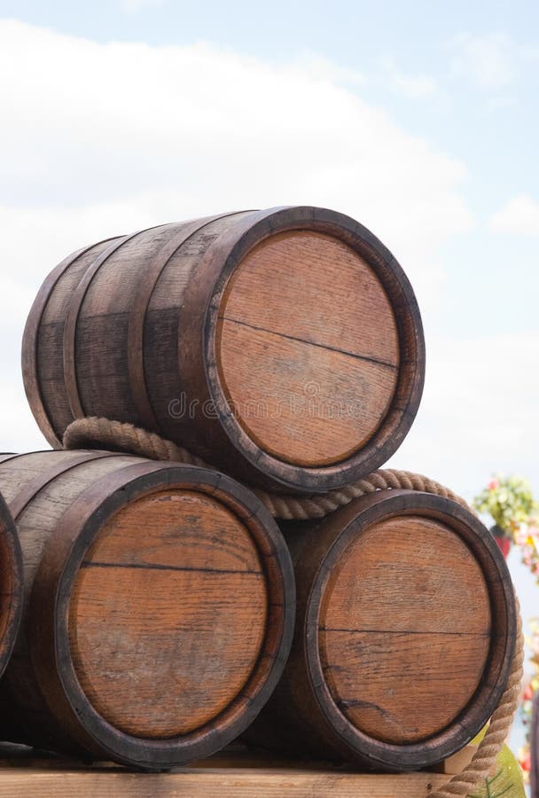 Oak kegs with wine stock image. Image of stack, alcohol 11987039