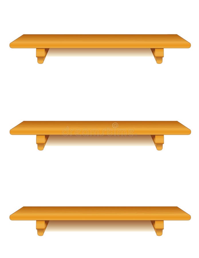 Three oak grain wood shelves with brackets...ready for your books and special treasures. EPS8 compatible file is organized in groups for easy editing. Three oak grain wood shelves with brackets...ready for your books and special treasures. EPS8 compatible file is organized in groups for easy editing.