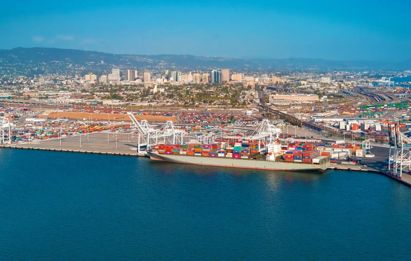 Oakland Harbor port terminal with shipping containers