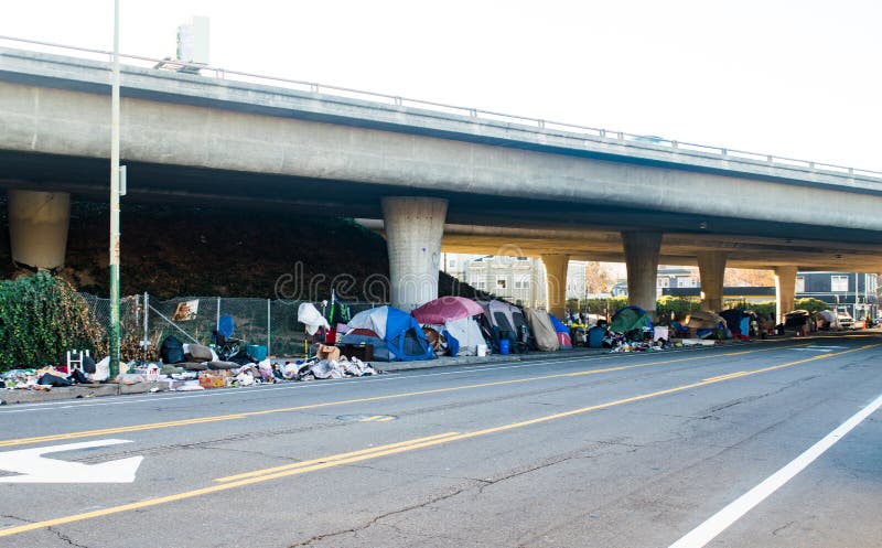 Oakland, homeless encampment under the freeway stock photos Oakland, homeless encampment under the freeway stock photos