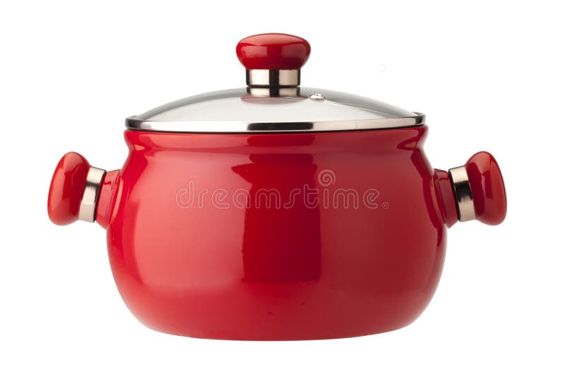 Oală roșie cu capac izolat pe fond alb royalty free stock photo