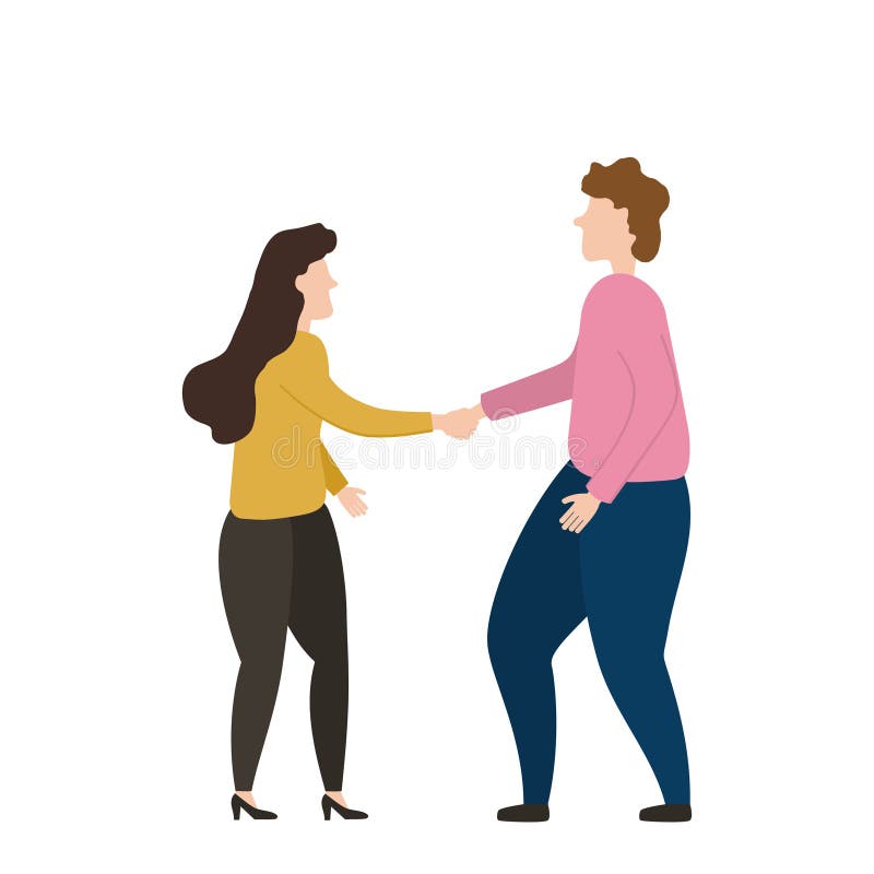 Oamenii dau mâna. conceptul de parteneriat și afaceri. bărbat și femeie se salută reciproc prin strângerea de mâini. vector plat royalty free illustration