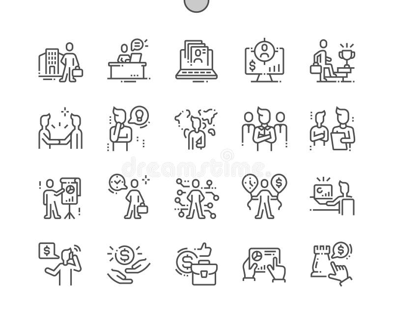 Oamenii de afaceri au selectat pictograme vectoriale perfecte, vectoriale perfecte, cu grilă 2x pentru grafică și aplicații Web. royalty free illustration