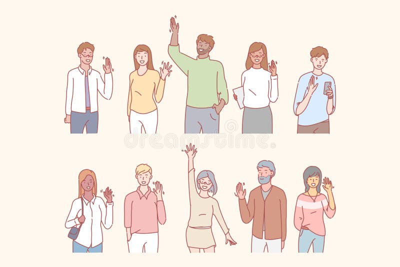 Oamenii salută sau salută cu mâna vector illustration