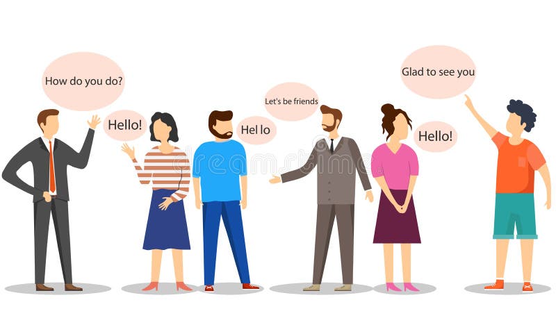Oamenii se întâmpină și vorbesc între ei. persoane comunică. conceptul de conversație între bărbați și femei izolate. desene anim vector illustration