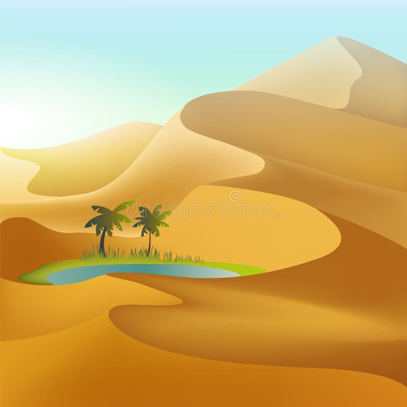 Oasis in the desert dunes stock illustration