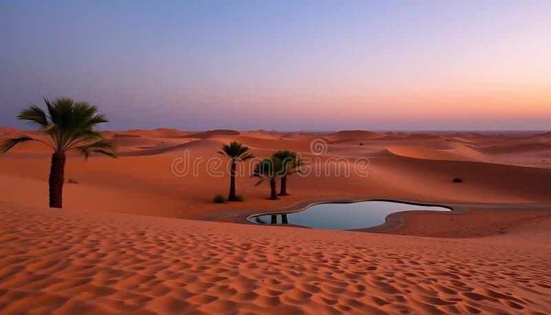 Oasis du désert au coucher du soleil tranquillité paysage aride Stock Photo Génération AI illustration de vecteur