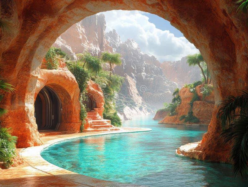 Oasis isolée dans une gorge de montagne illustration de vecteur